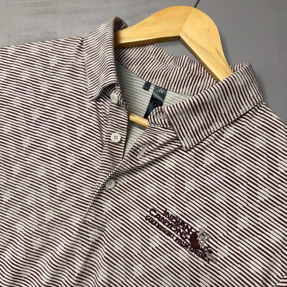 Adidas Golf Polo Maroon Striped Indian Canyons Palm Springs Logo Size Medium